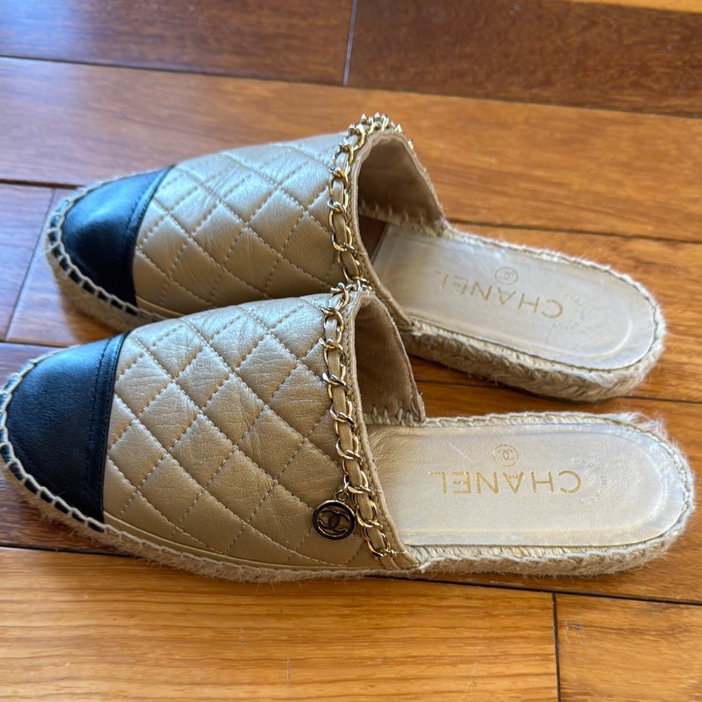 Chanel Gold and Black Quilted Women's Shoes